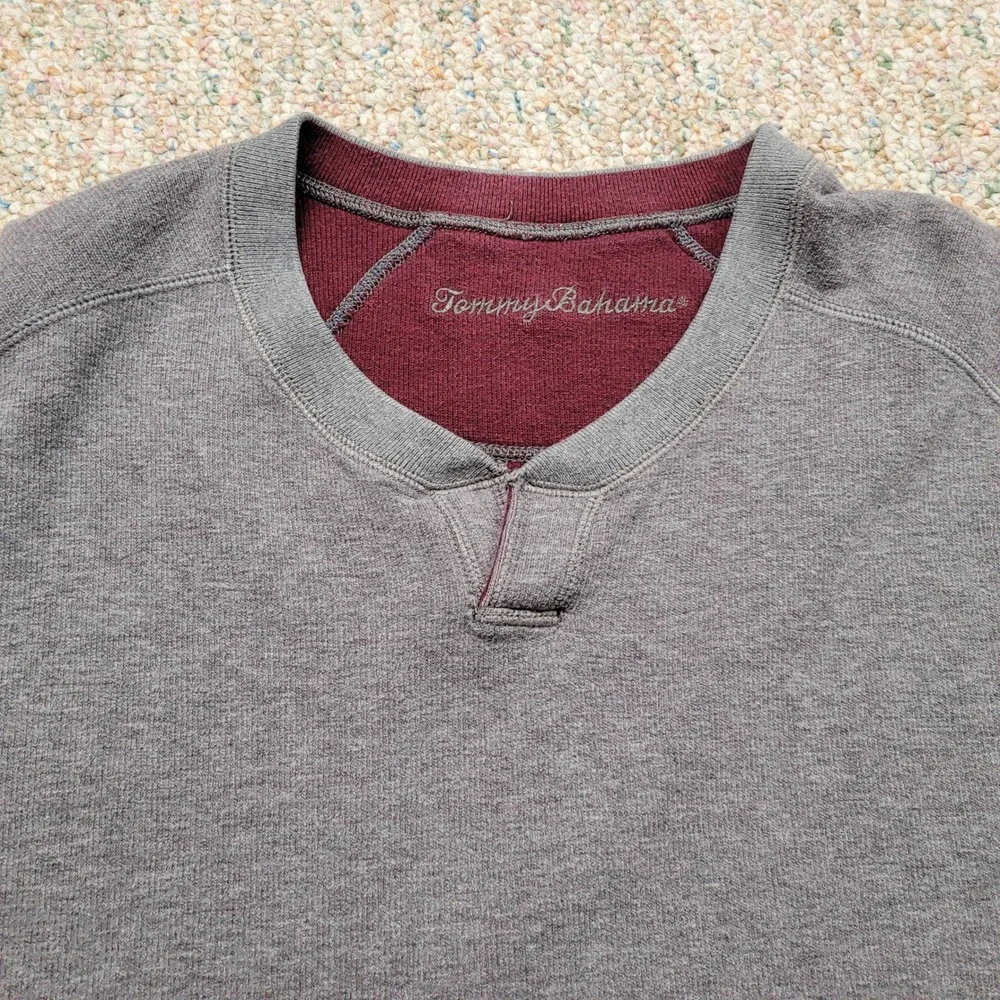 Tommy Bahama Sweatshirt Mens XL Grey Reversible Split Neck Pullover Knit Sweater